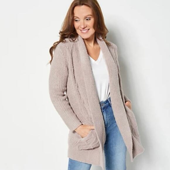 Barefoot Dreams 3X CozyChic Cable Cardigan Taupe NWT - Picture 1 of 4